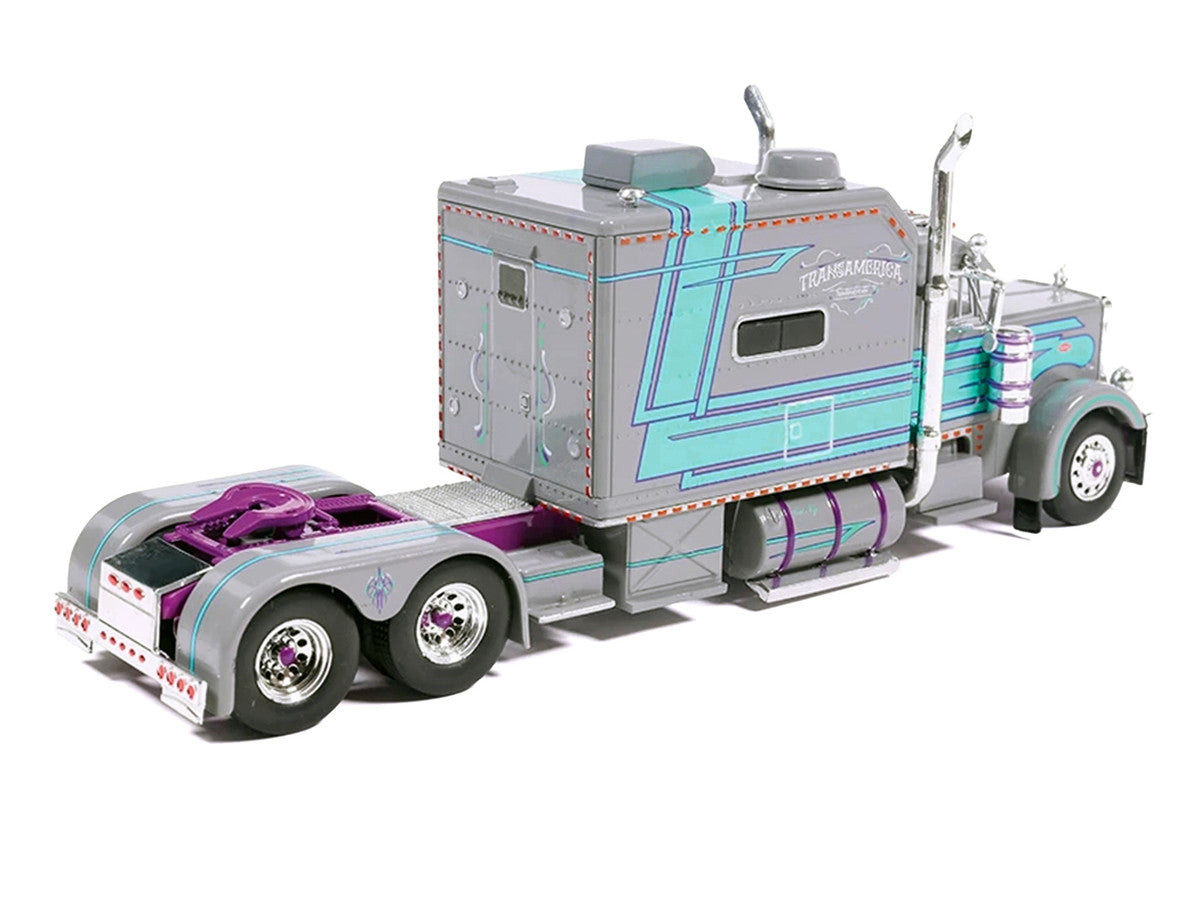 Peterbilt 379 Truck with Sleeper and Dry Goods Trailer "TransAmerica" Gray with Seafoam Green Graphics "J1 Diecast" Series 1/64 Diecast Model by IXO Models LuxuryLifeWay Online Store