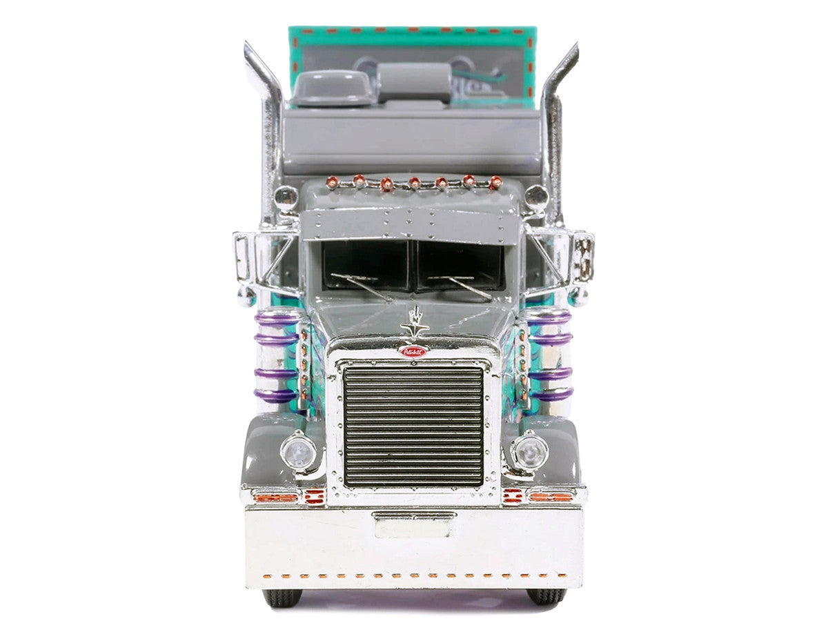 Peterbilt 379 Truck with Sleeper and Dry Goods Trailer "TransAmerica" Gray with Seafoam Green Graphics "J1 Diecast" Series 1/64 Diecast Model by IXO Models LuxuryLifeWay Online Store
