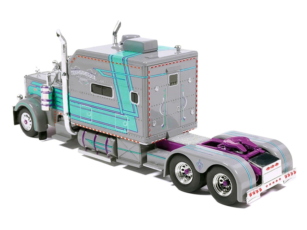 Peterbilt 379 Truck with Sleeper and Dry Goods Trailer "TransAmerica" Gray with Seafoam Green Graphics "J1 Diecast" Series 1/64 Diecast Model by IXO Models LuxuryLifeWay Online Store
