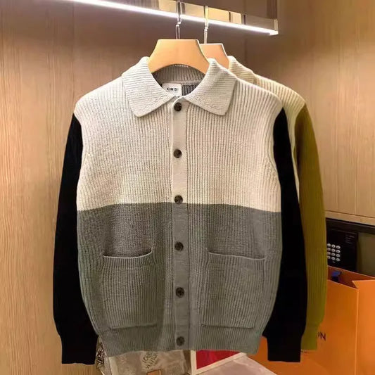 Men's Color Block Shawl Collar Cardigan