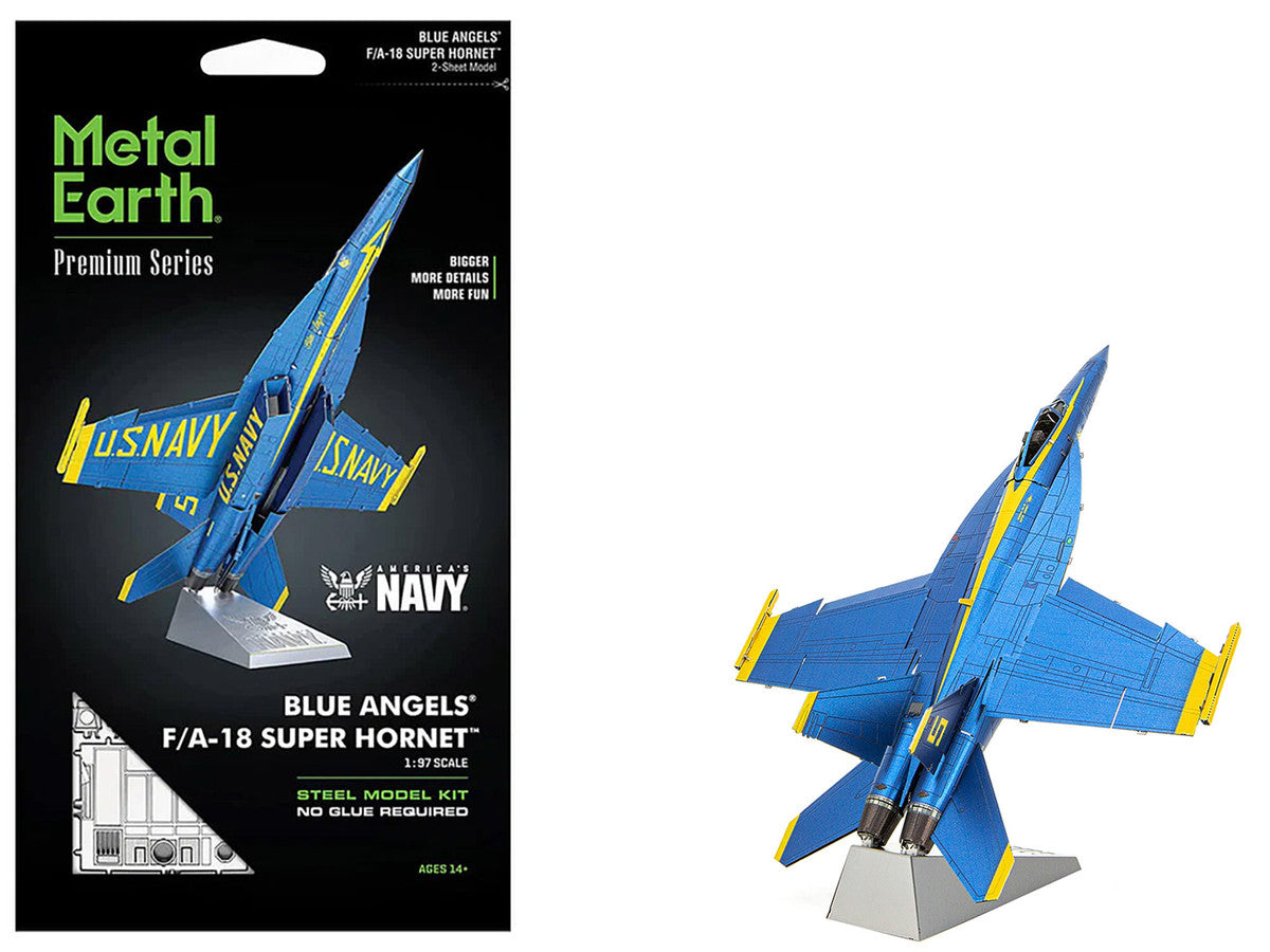 Model Kit Boeing F/A-18 Super Hornet Fighter Aircraft "Blue Angels #5" United States Navy (Challenging Difficulty) Steel Model by Metal Earth LuxuryLifeWay Online Store