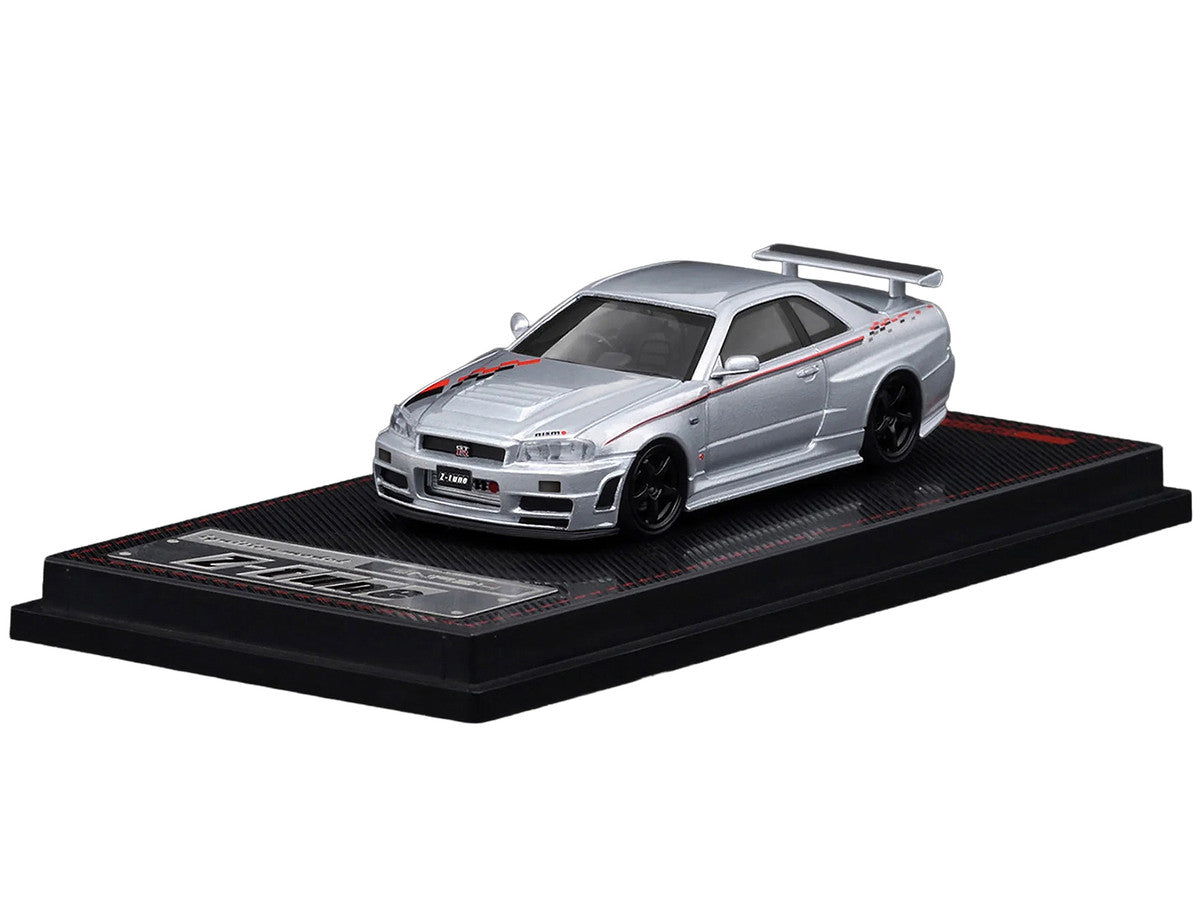 Nissan Skyline GT-R (BNR34) Z-Tune Nismo RHD (Right Hand Drive) Silver Metallic with Graphics 1/64 Diecast Model Car by Ignition Model LuxuryLifeWay Online Store