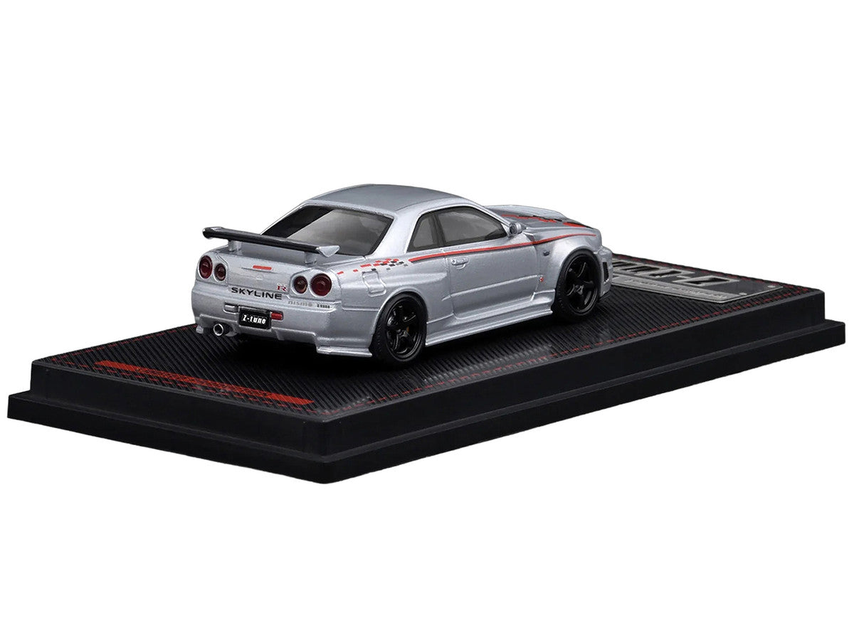 Nissan Skyline GT-R (BNR34) Z-Tune Nismo RHD (Right Hand Drive) Silver Metallic with Graphics 1/64 Diecast Model Car by Ignition Model LuxuryLifeWay Online Store