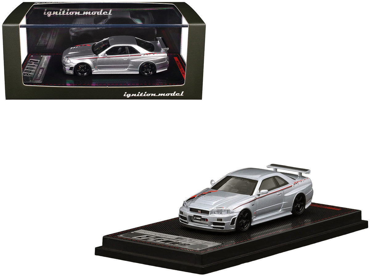 Nissan Skyline GT-R (BNR34) Z-Tune Nismo RHD (Right Hand Drive) Silver Metallic with Graphics 1/64 Diecast Model Car by Ignition Model LuxuryLifeWay Online Store