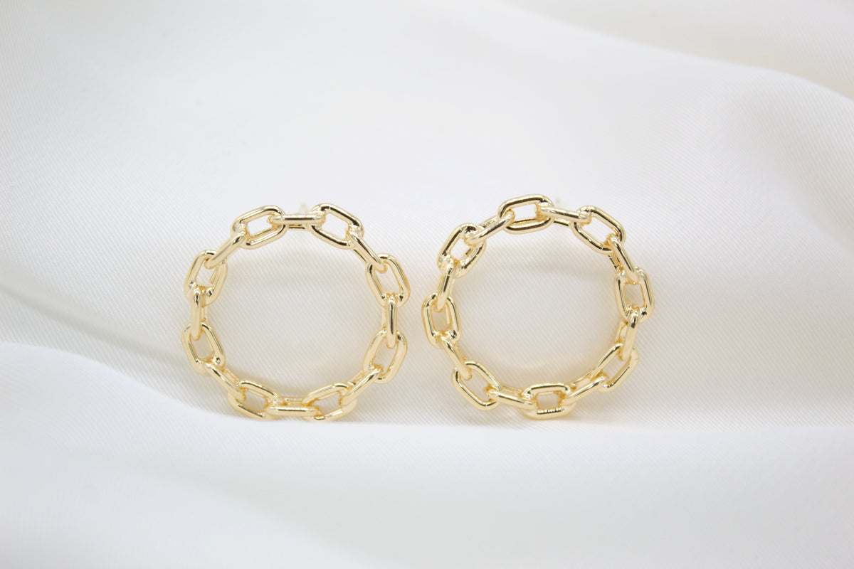 Round Gold Link Stud Earring  (K170) LuxuryLifeWay Online Store