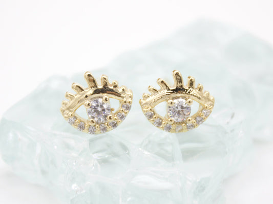 18K Gold Filled Evil Eye Stud Earrings With Clear CZ Stones (L76) LuxuryLifeWay Online Store