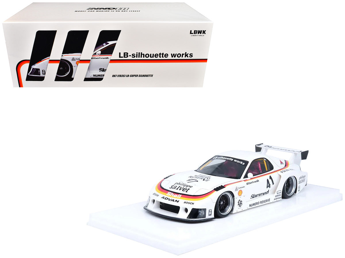 Mazda RX7 (FD3S) LB-Super Silhouette RHD (Right Hand Drive) #41 White with Stripes and Graphics 1/18 Model Car by Inno Models LuxuryLifeWay Online Store