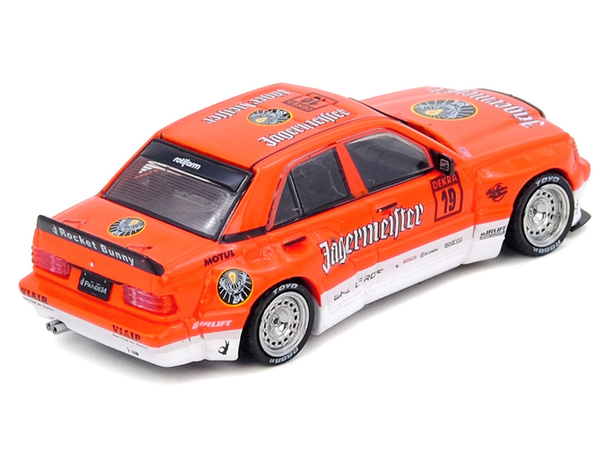 Pandem Rocket Bunny 190E #19 "Jagermeister" Orange and White 1/64 Diecast Model Car by Inno Models LuxuryLifeWay Online Store
