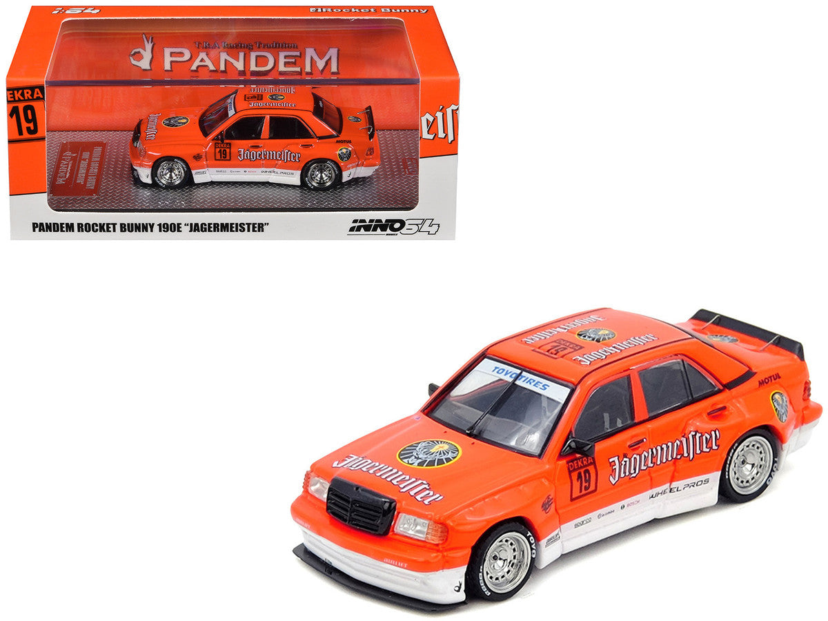 Pandem Rocket Bunny 190E #19 "Jagermeister" Orange and White 1/64 Diecast Model Car by Inno Models LuxuryLifeWay Online Store