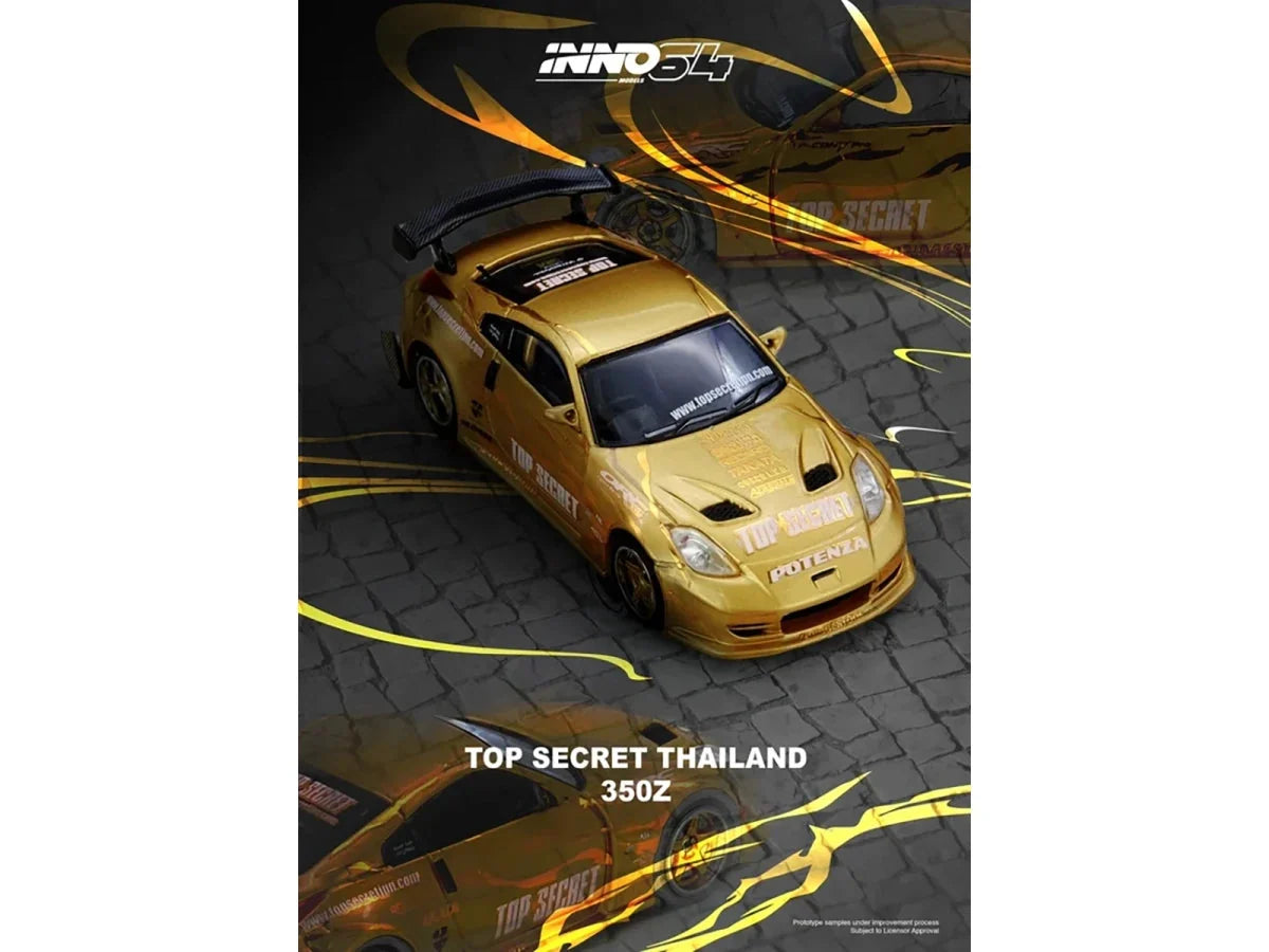 Nissan "Top Secret Thailand" 350Z RHD (Right Hand Drive) Gold Metallic with Graphics 1/64 Diecast Model Car by Inno Models LuxuryLifeWay Online Store