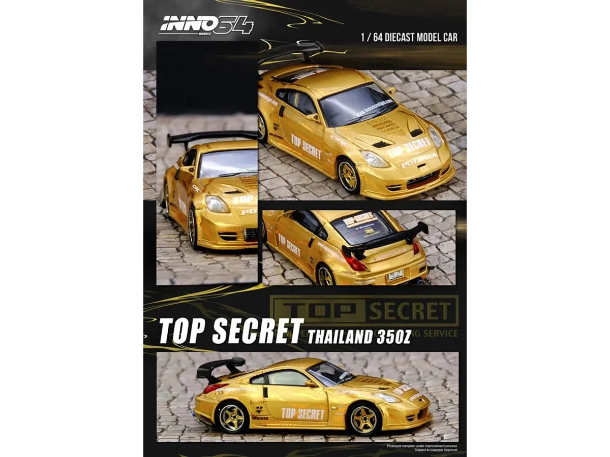 Nissan "Top Secret Thailand" 350Z RHD (Right Hand Drive) Gold Metallic with Graphics 1/64 Diecast Model Car by Inno Models LuxuryLifeWay Online Store