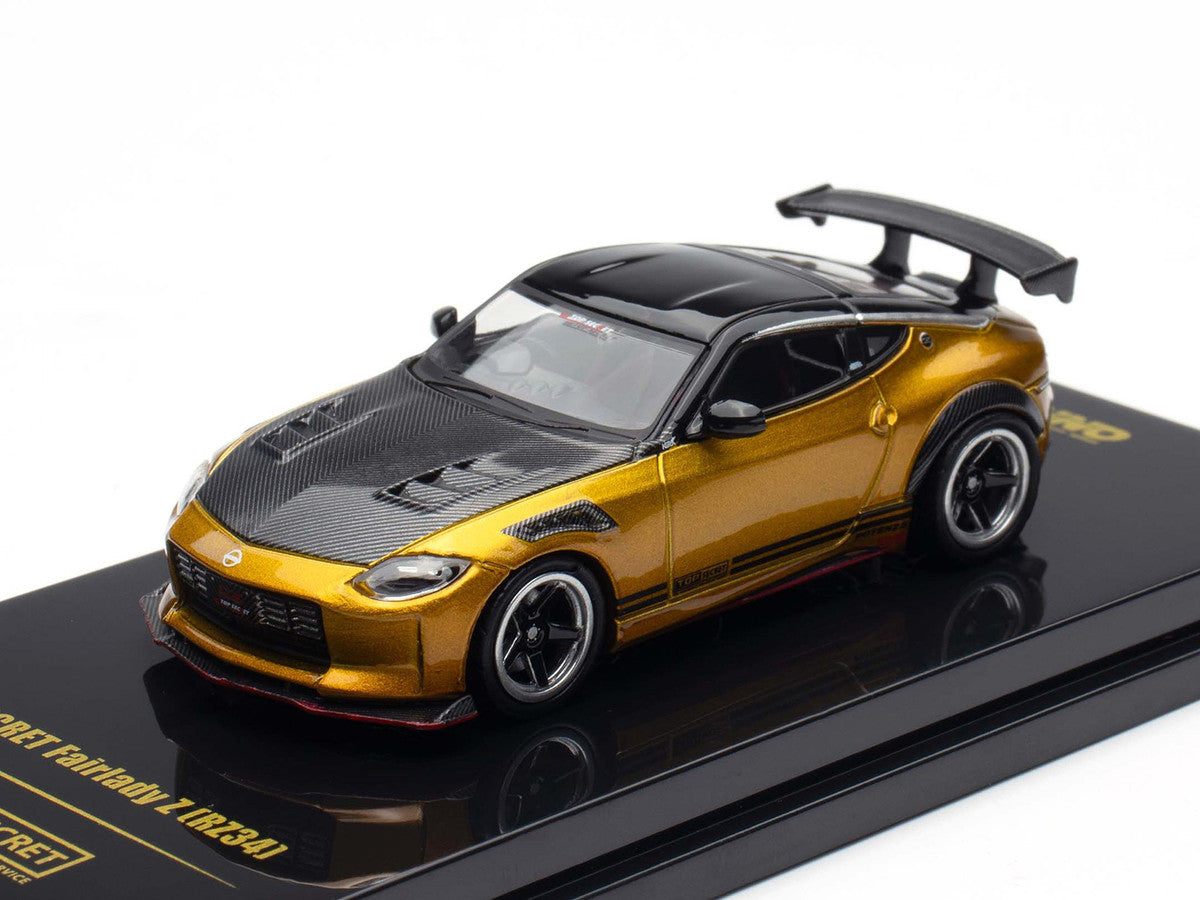 Nissan Fairlady Z Top Secret (RZ34) RHD (Right Hand Drive) Gold Metallic with Carbon Hood and Black Top 1/64 Diecast Model Car by Inno Models LuxuryLifeWay Online Store