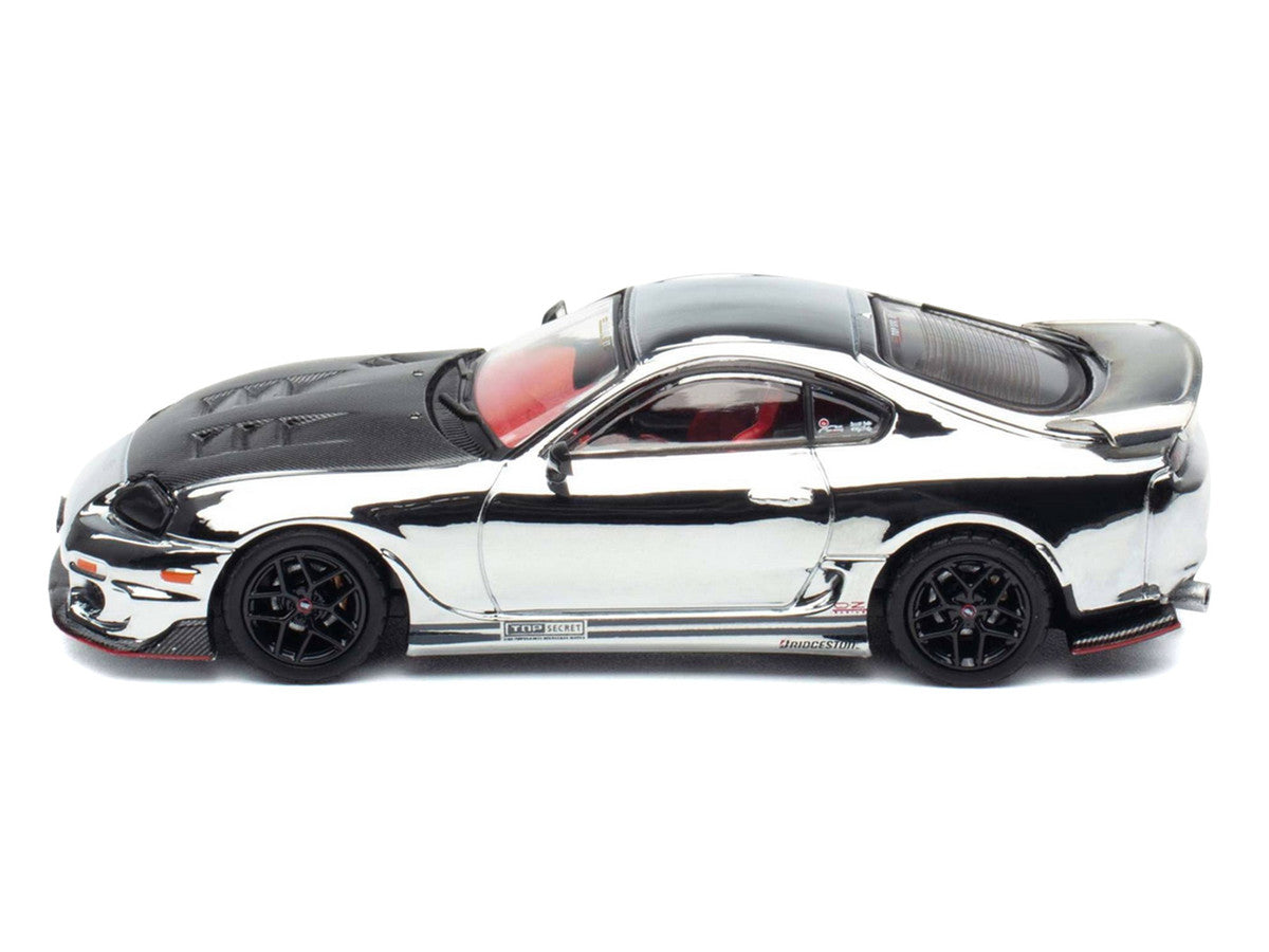 Toyota Supra (A80) "Top Secret" GT300 RHD (Right Hand Drive) Chrome with Carbon Hood and Red Interior "Tokyo Auto Salon 2026 Event Exclusive" 1/64 Diecast Model Car by Inno Models LuxuryLifeWay Online Store