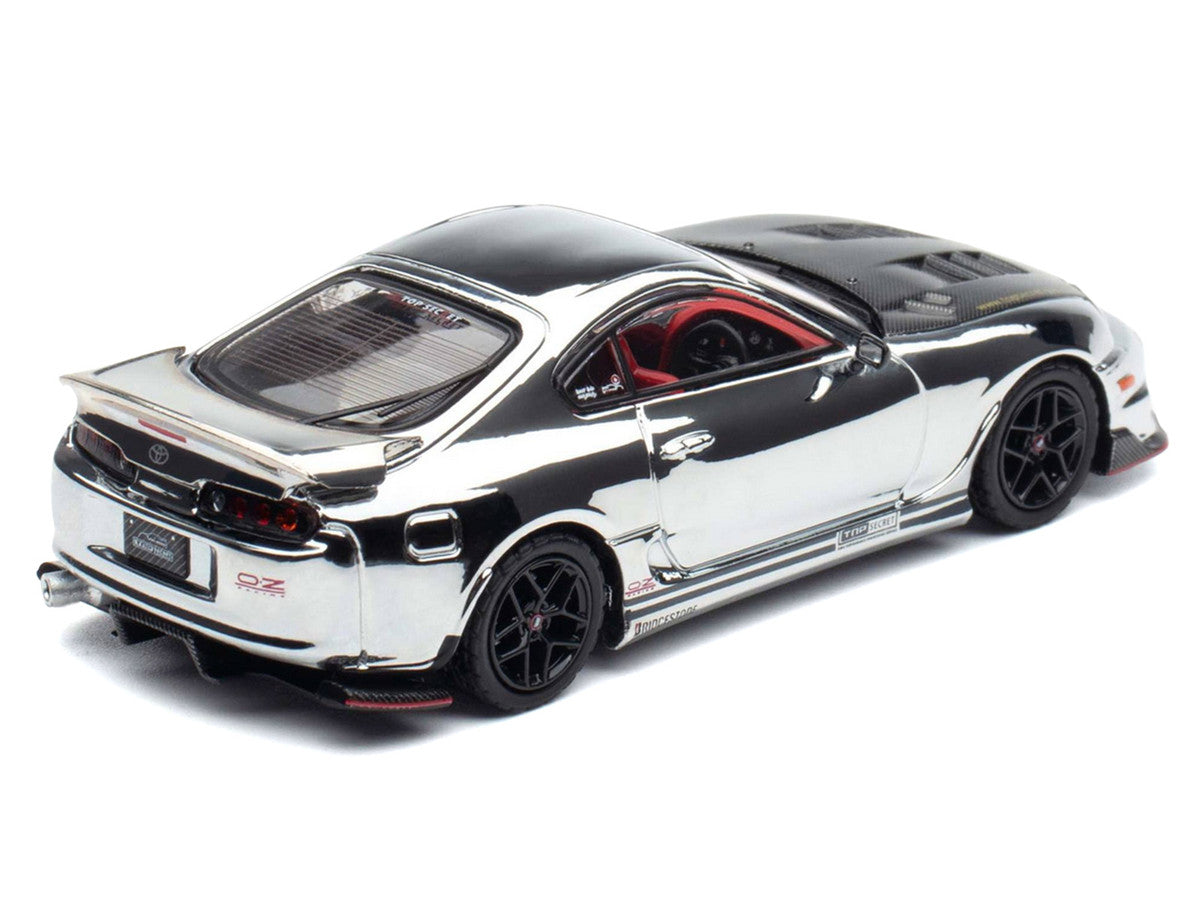 Toyota Supra (A80) "Top Secret" GT300 RHD (Right Hand Drive) Chrome with Carbon Hood and Red Interior "Tokyo Auto Salon 2026 Event Exclusive" 1/64 Diecast Model Car by Inno Models LuxuryLifeWay Online Store