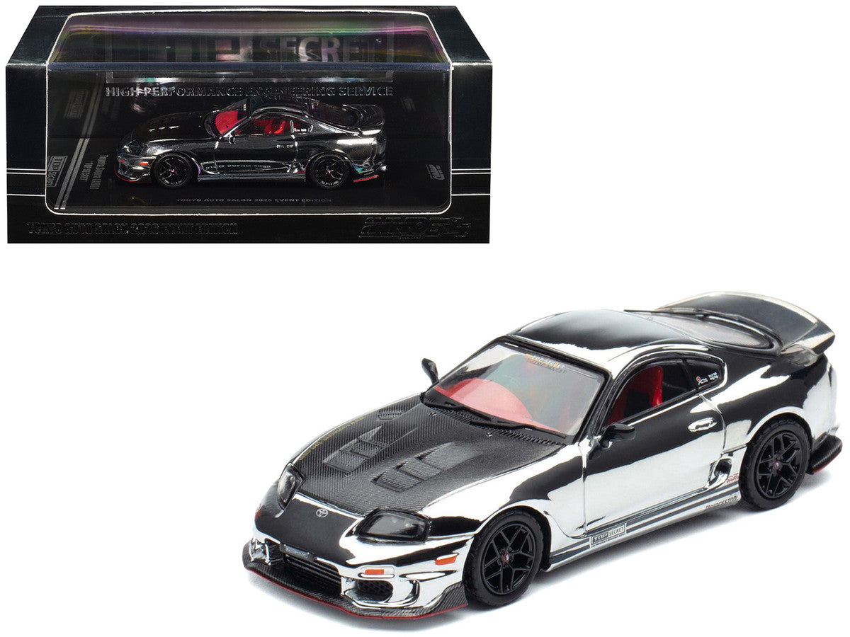 Toyota Supra (A80) "Top Secret" GT300 RHD (Right Hand Drive) Chrome with Carbon Hood and Red Interior "Tokyo Auto Salon 2026 Event Exclusive" 1/64 Diecast Model Car by Inno Models LuxuryLifeWay Online Store