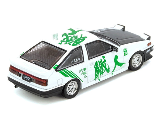 Toyota Sprinter Trueno (AE86) RHD (Right Hand Drive) #15 "Keiichi Tsuchiya" White with Green Graphics 1/64 Diecast Model Car by Inno Models LuxuryLifeWay Online Store