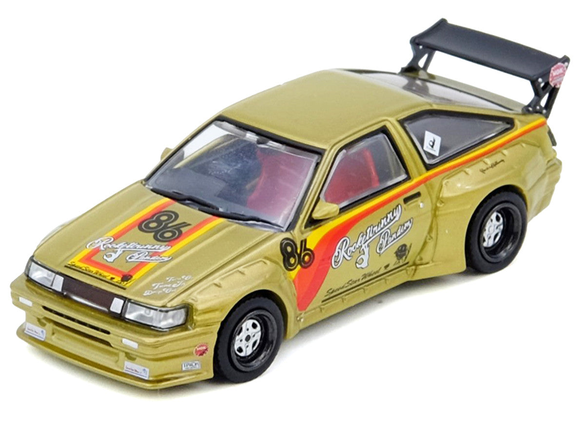 Toyota Levin (AE86) RHD (Right Hand Drive) #86 "Pandem Rocket Bunny" Gold Metallic with Stripes 1/64 Diecast Model Car by Inno Models LuxuryLifeWay Online Store