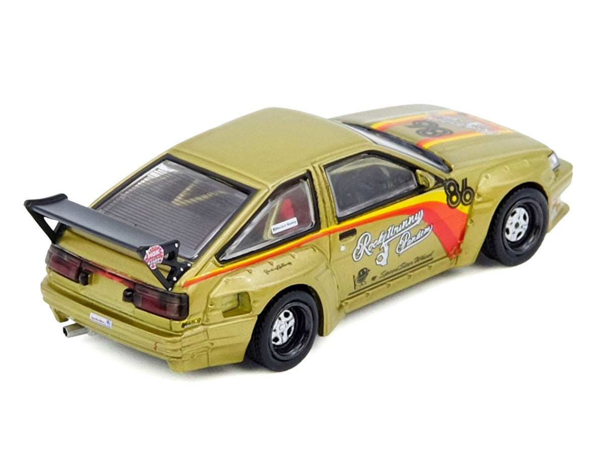 Toyota Levin (AE86) RHD (Right Hand Drive) #86 "Pandem Rocket Bunny" Gold Metallic with Stripes 1/64 Diecast Model Car by Inno Models LuxuryLifeWay Online Store