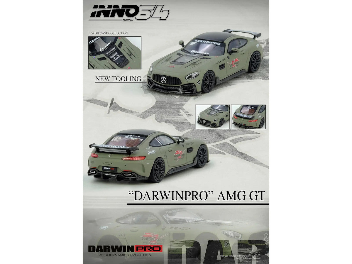 DarwinPRO iMP-Performance AMG GT "Goblin Group" Matt Green with Black Top 1/64 Diecast Model Car by Inno Models LuxuryLifeWay Online Store