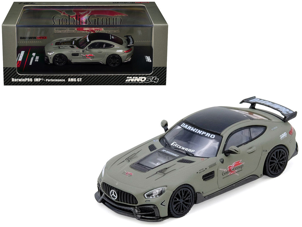 DarwinPRO iMP-Performance AMG GT "Goblin Group" Matt Green with Black Top 1/64 Diecast Model Car by Inno Models LuxuryLifeWay Online Store