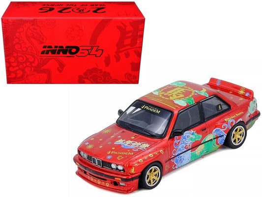 Pandem Rocket Bunny E30 "Year of the Horse - Chinese New Year 2026 Special Edition" Red Metallic with Graphics Limited Edition to 8888 pieces Worldwide 1/64 Diecast Model Car by Inno Models LuxuryLifeWay Online Store