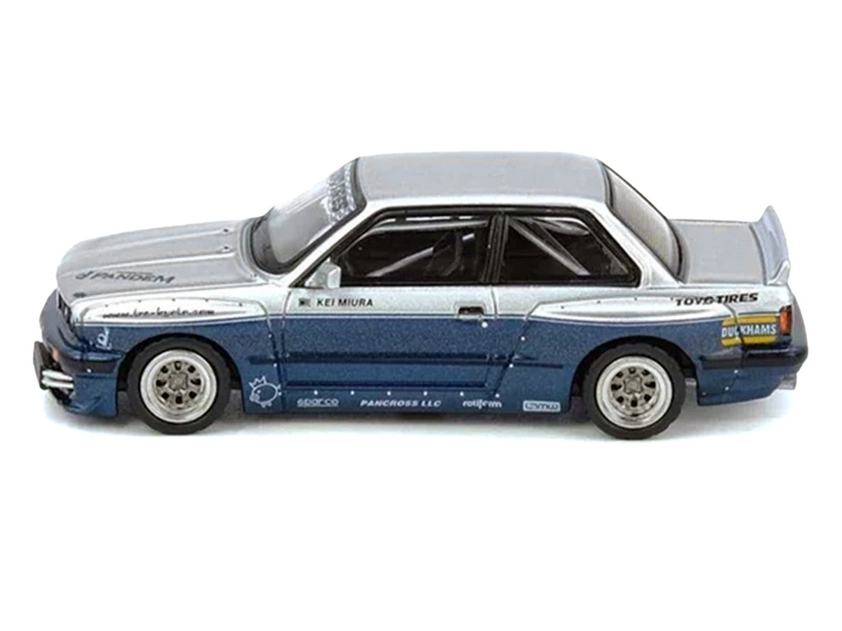Pandem E30 M3 Silver Metallic and Dark Blue 1/64 Diecast Model Car by Inno Models LuxuryLifeWay Online Store