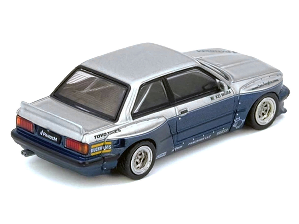 Pandem E30 M3 Silver Metallic and Dark Blue 1/64 Diecast Model Car by Inno Models LuxuryLifeWay Online Store