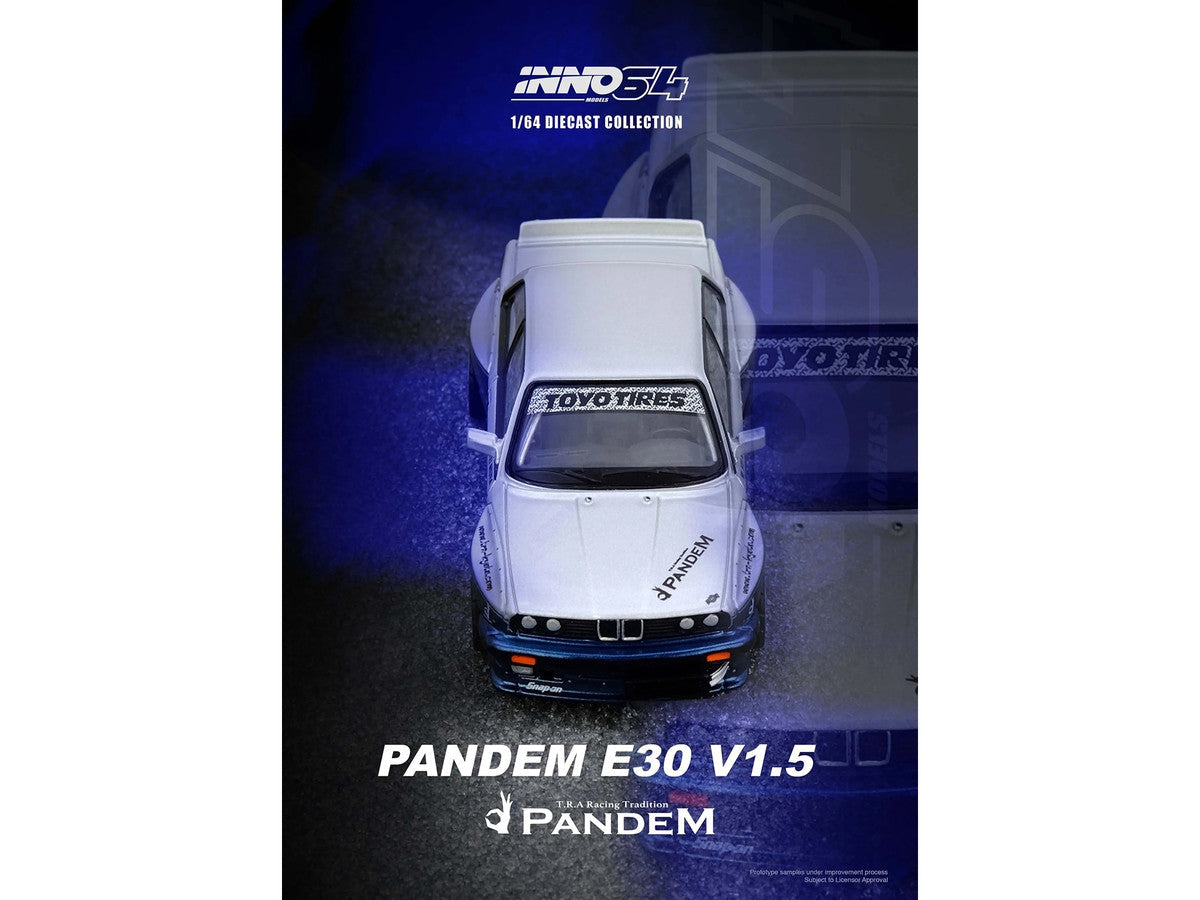 Pandem E30 M3 Silver Metallic and Dark Blue 1/64 Diecast Model Car by Inno Models LuxuryLifeWay Online Store