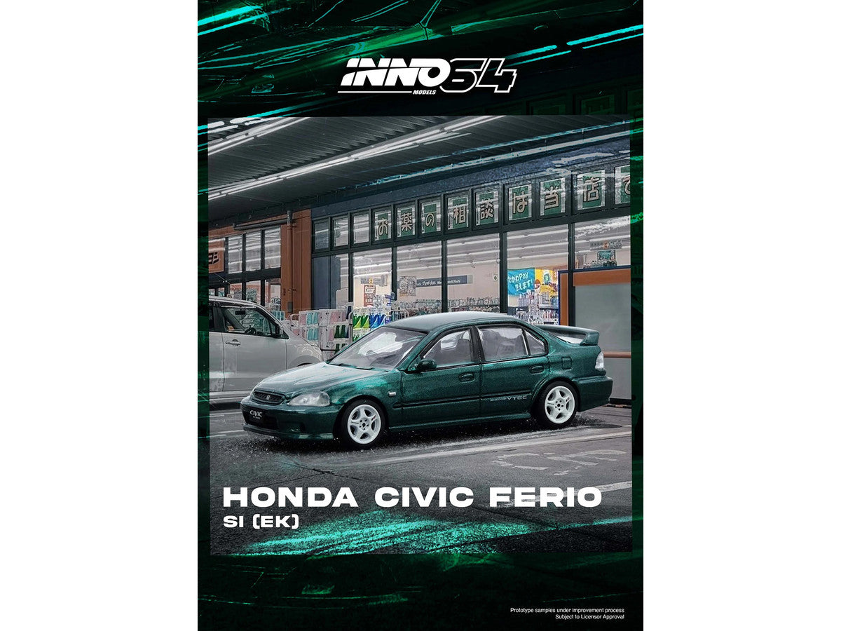 Honda Civic Ferio Si (EK) RHD (Right Hand Drive) Green Metallic 1/64 Diecast Model Car by Inno Models LuxuryLifeWay Online Store
