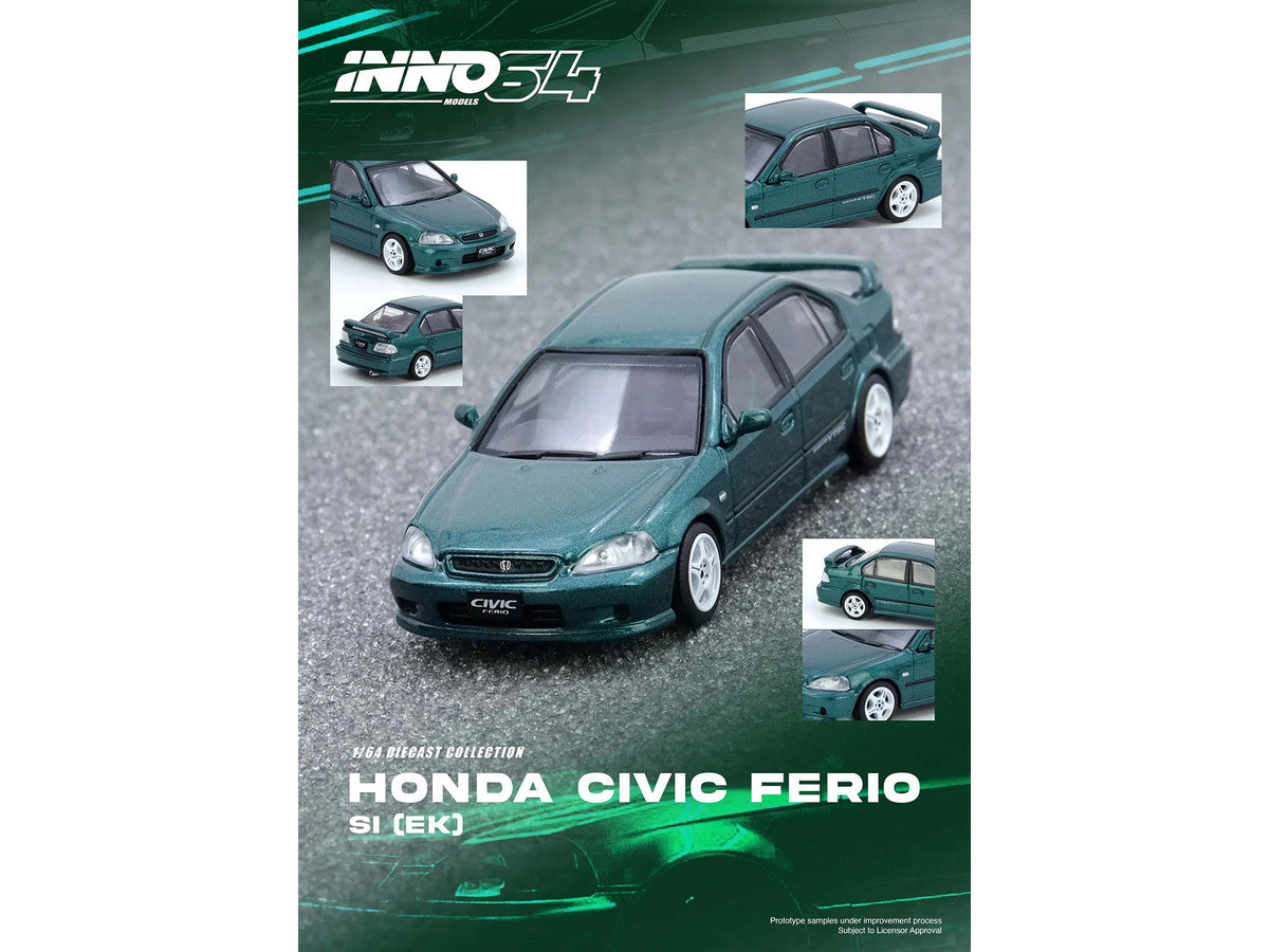 Honda Civic Ferio Si (EK) RHD (Right Hand Drive) Green Metallic 1/64 Diecast Model Car by Inno Models LuxuryLifeWay Online Store