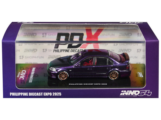Honda Civic Ferio Si (EK) RHD (Right Hand Drive) Midnight Purple Metallic "Philippine Diecast Expo 2025 Event Edition" 1/64 Diecast Model Car by Inno Models LuxuryLifeWay Online Store
