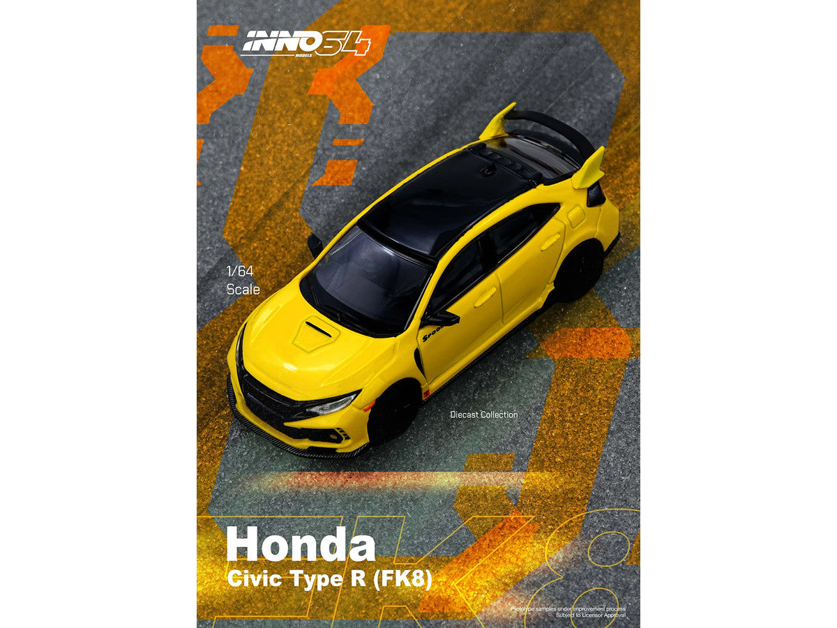 Honda Civic Type R (FK8) RHD (Right Hand Drive) Yellow with Black Top 1/64 Diecast Model Car by Inno Models LuxuryLifeWay Online Store