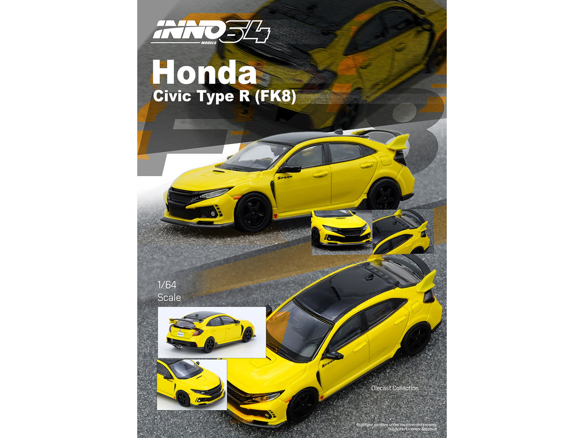 Honda Civic Type R (FK8) RHD (Right Hand Drive) Yellow with Black Top 1/64 Diecast Model Car by Inno Models LuxuryLifeWay Online Store