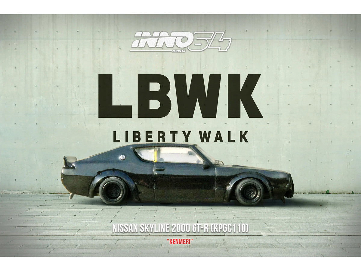 Nissan Skyline 2000 GT-R (KPGC110) RHD (Right Hand Drive) "LB-Works" Black 1/64 Diecast Model Car by Inno Models LuxuryLifeWay Online Store