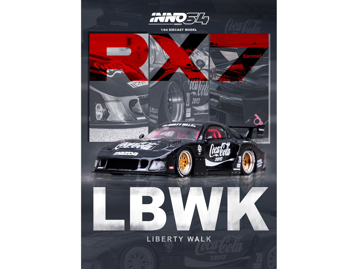 Mazda RX7 (FD3S) LB-Super-Silhouette RHD (Right Hand Drive) #20 "Coca-Cola Zero" Black 1/64 Diecast Model Car by Inno Models LuxuryLifeWay Online Store
