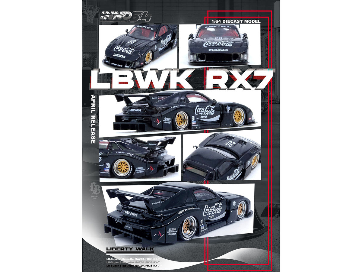Mazda RX7 (FD3S) LB-Super-Silhouette RHD (Right Hand Drive) #20 "Coca-Cola Zero" Black 1/64 Diecast Model Car by Inno Models LuxuryLifeWay Online Store
