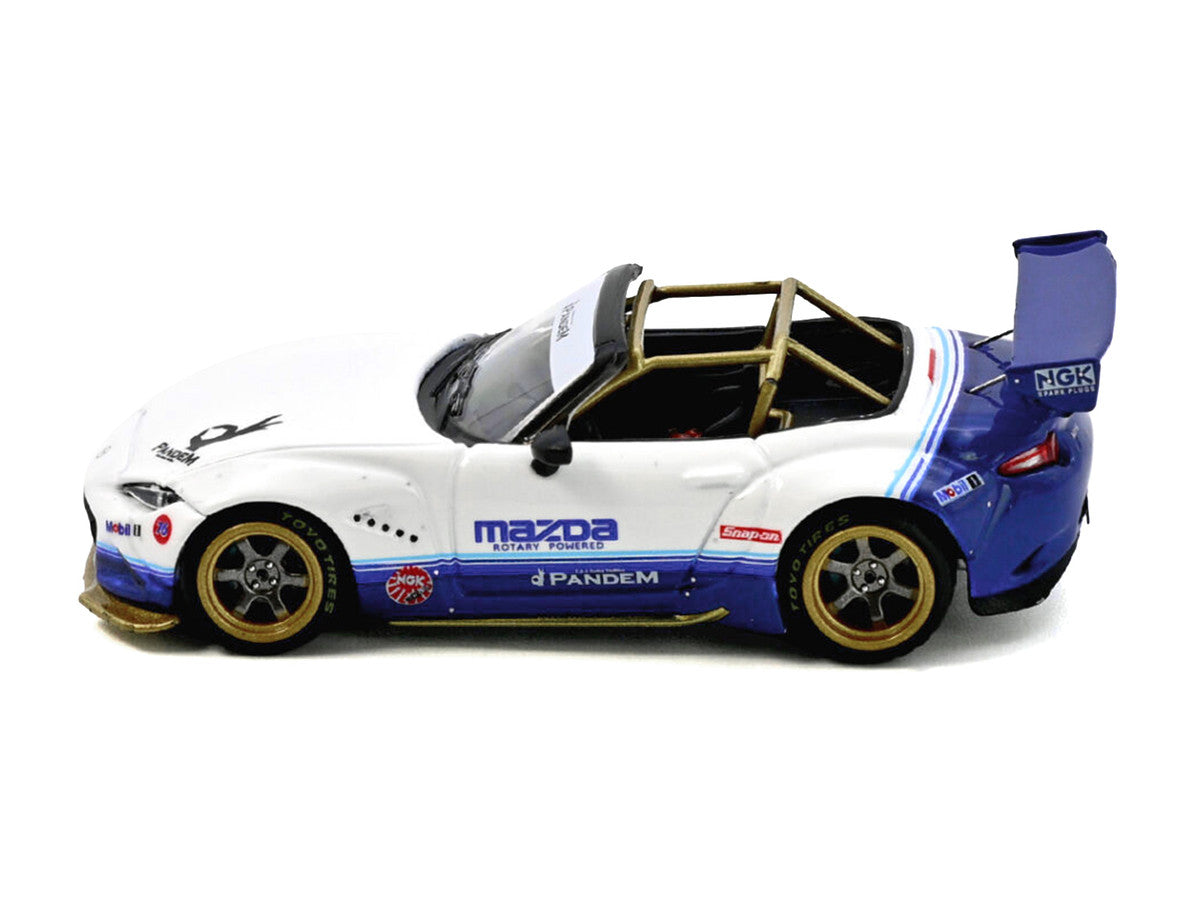 Mazda MX-5 ND Miata "Pandem Rocket Bunny" V1.0 White and Blue 1/64 Diecast Model Car by Inno Models LuxuryLifeWay Online Store