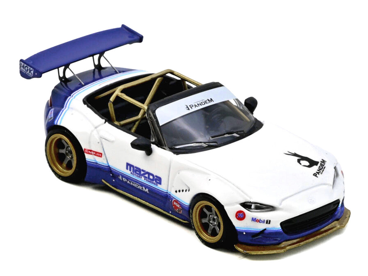 Mazda MX-5 ND Miata "Pandem Rocket Bunny" V1.0 White and Blue 1/64 Diecast Model Car by Inno Models LuxuryLifeWay Online Store