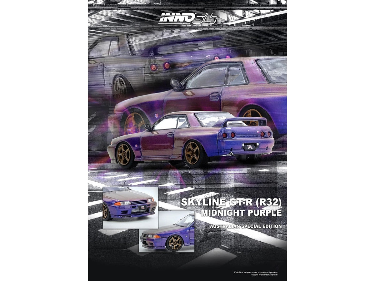 Nissan Skyline GT-R (R32) RHD (Right Hand Drive) Midnight Purple Metallic "Australian Special Edition" 1/64 Diecast Model Car by Inno Models LuxuryLifeWay Online Store