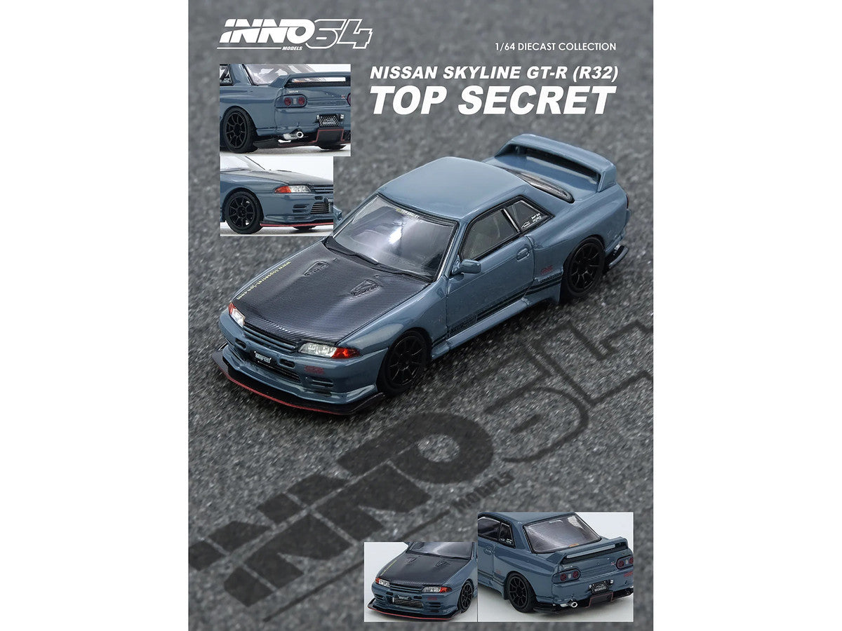 Nissan Skyline "Top Secret" GT-R (R32) RHD (Right Hand Drive) Stealth Gray with Carbon Hood 1/64 Diecast Model Car by Inno Models LuxuryLifeWay Online Store