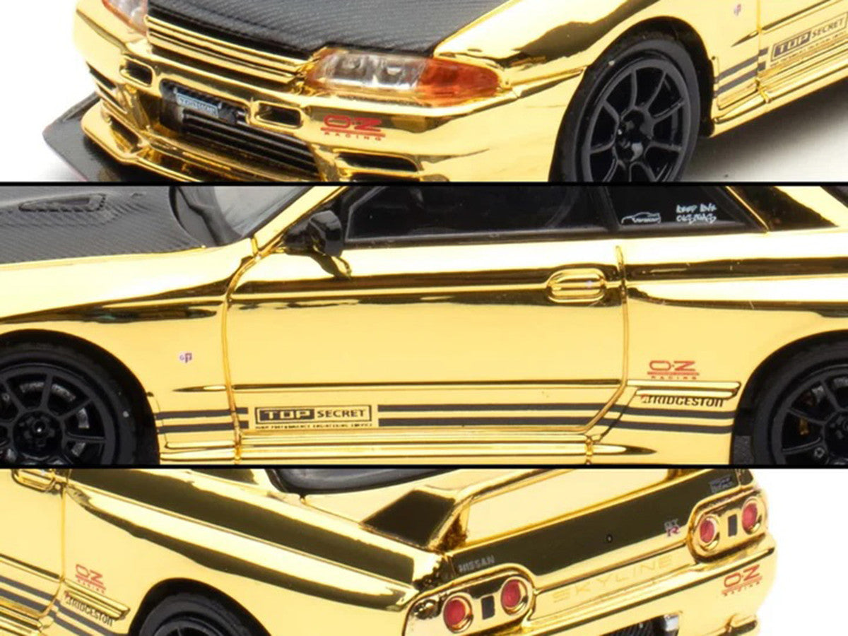 Nissan Skyline GT-R (R32) "Top Secret" RHD (Right Hand Drive) Chrome Gold with Carbon Hood "The Model Car Show Malaysia 2025 Event Edition" 1/64 Diecast Model Car by Inno Models LuxuryLifeWay Online Store