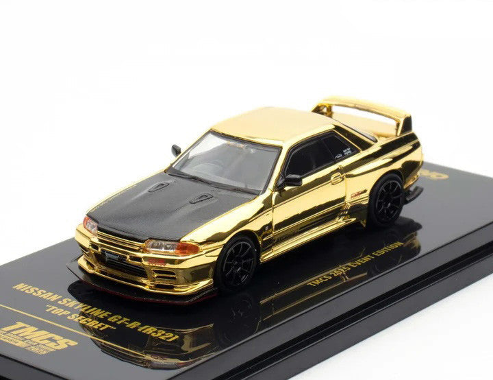 Nissan Skyline GT-R (R32) "Top Secret" RHD (Right Hand Drive) Chrome Gold with Carbon Hood "The Model Car Show Malaysia 2025 Event Edition" 1/64 Diecast Model Car by Inno Models LuxuryLifeWay Online Store