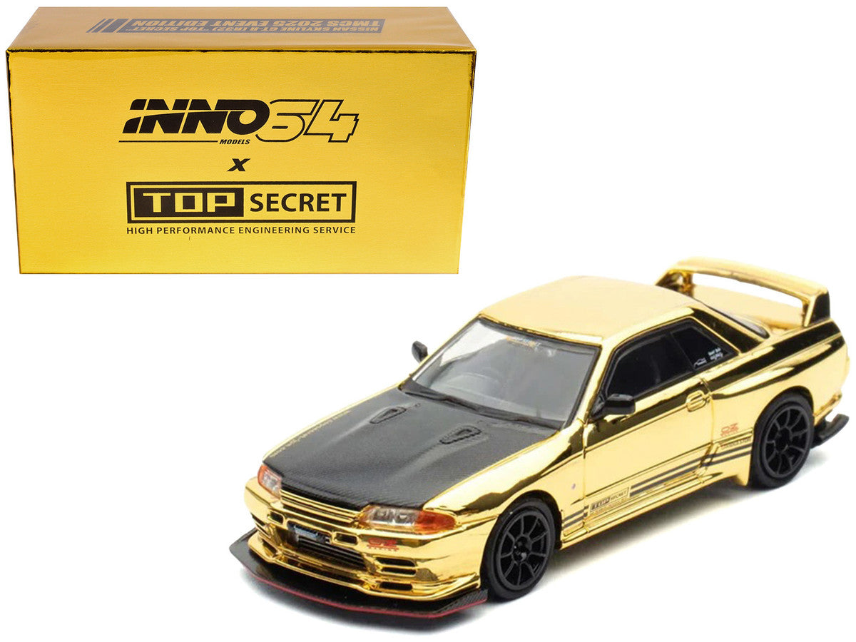 Nissan Skyline GT-R (R32) "Top Secret" RHD (Right Hand Drive) Chrome Gold with Carbon Hood "The Model Car Show Malaysia 2025 Event Edition" 1/64 Diecast Model Car by Inno Models LuxuryLifeWay Online Store