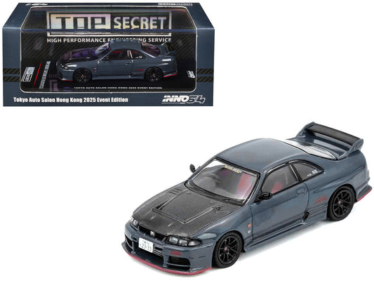 Nissan Top Secret Skyline GT-R (BCNR33) RHD (Right Hand Drive) Stealth Gray with Carbon Hood "Tokyo Auto Salon Hong Kong 2025 Event Edition" 1/64 Diecast Model Car by Inno Models LuxuryLifeWay Online Store