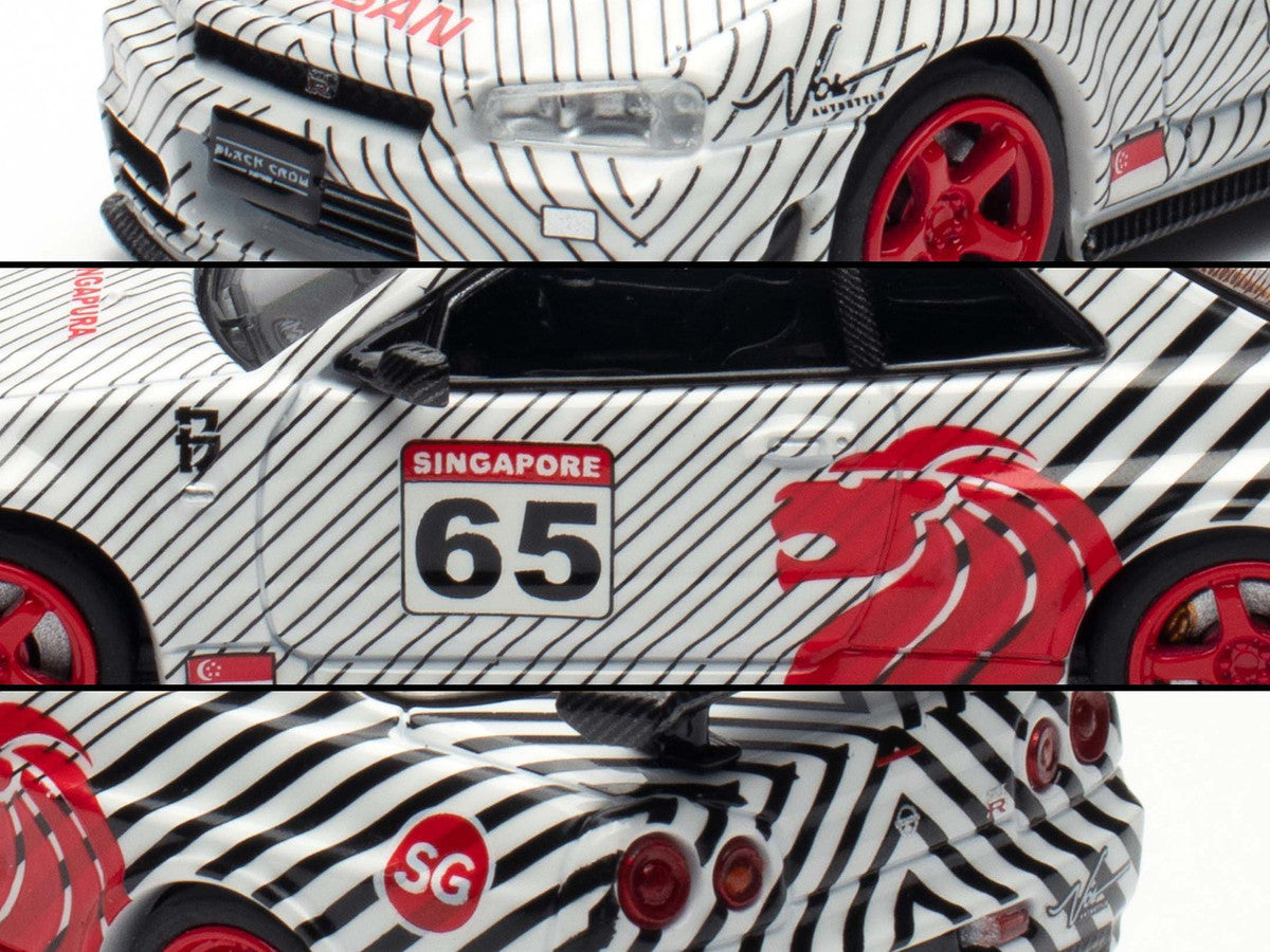 Nissan Skyline GT-R (R34) RHD (Right Hand Drive) #65 "Black Crow" White with Black Pinstripes "Singapore Diecast Expo 2025 Event Edition" 1/64 Diecast Model Car by Inno Models LuxuryLifeWay Online Store