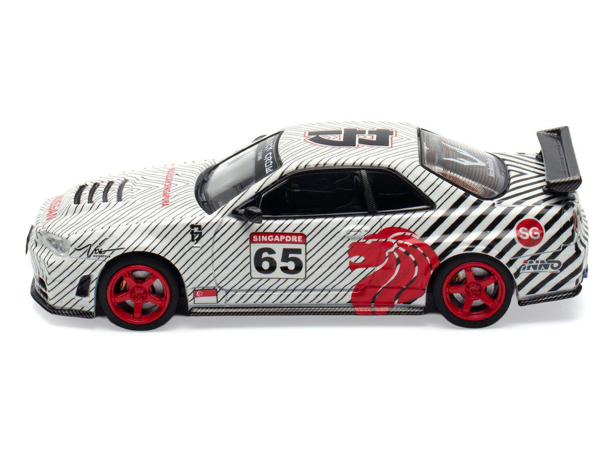 Nissan Skyline GT-R (R34) RHD (Right Hand Drive) #65 "Black Crow" White with Black Pinstripes "Singapore Diecast Expo 2025 Event Edition" 1/64 Diecast Model Car by Inno Models LuxuryLifeWay Online Store