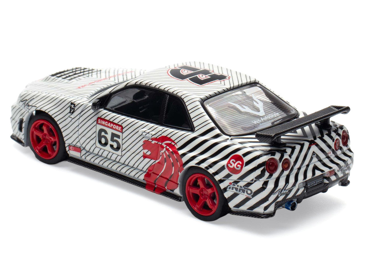Nissan Skyline GT-R (R34) RHD (Right Hand Drive) #65 "Black Crow" White with Black Pinstripes "Singapore Diecast Expo 2025 Event Edition" 1/64 Diecast Model Car by Inno Models LuxuryLifeWay Online Store