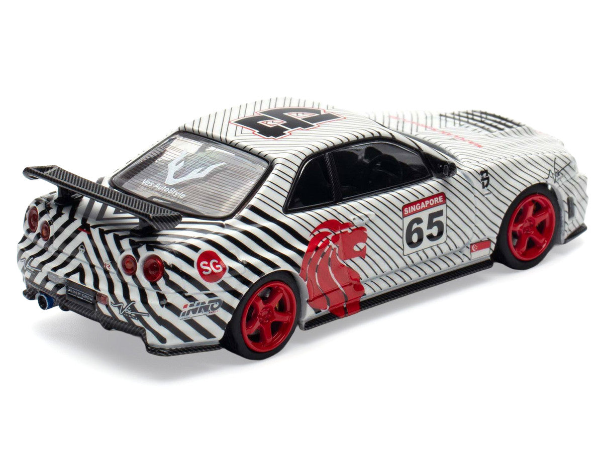 Nissan Skyline GT-R (R34) RHD (Right Hand Drive) #65 "Black Crow" White with Black Pinstripes "Singapore Diecast Expo 2025 Event Edition" 1/64 Diecast Model Car by Inno Models LuxuryLifeWay Online Store