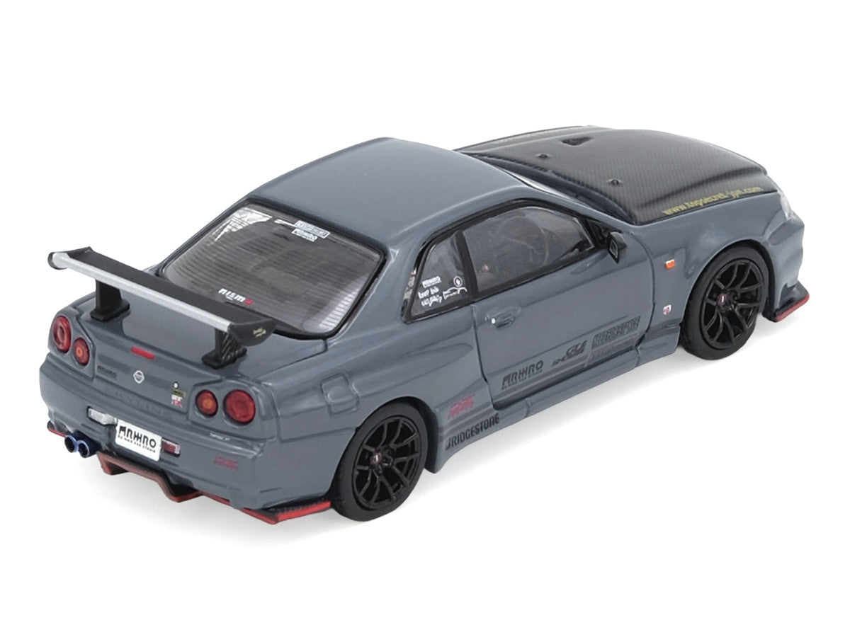 Nissan Skyline GT-R (R34) "Top Secret" RHD (Right Hand Drive) Stealth Gray with Carbon Hood "GTSHOW 2025 Event Edition" 1/64 Diecast Model Car by Inno Models LuxuryLifeWay Online Store