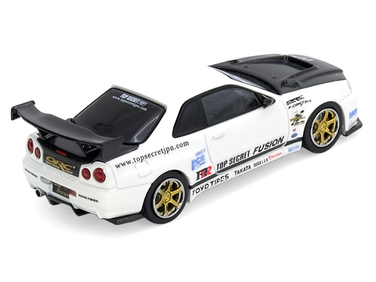 Nissan Skyline GT-R (R34) "Top Secret" RHD (Right Hand Drive) White with Carbon Hood 1/64 Diecast Model Car by Inno Models LuxuryLifeWay Online Store